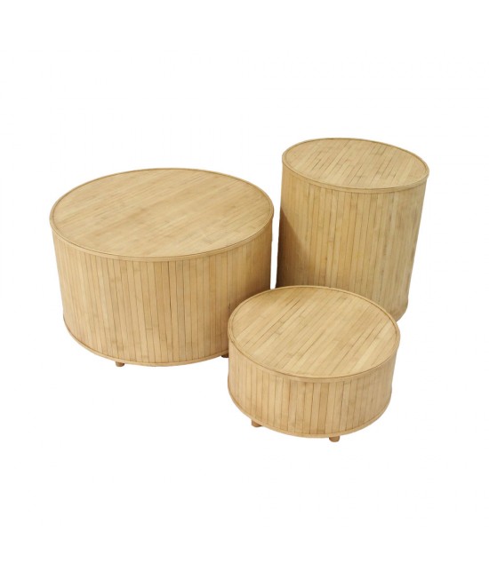 RIBBONS SIDE TABLE SET 3ΤΕΜ ΦΥΣΙΚΟ 61x61xH34cm