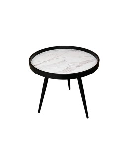 MARM SIDE TABLE MDF ΛΕΥΚΟ ΜΕ PATTERN MDF ΜΑΥΡΟ 49.5x49.5x52 E1
