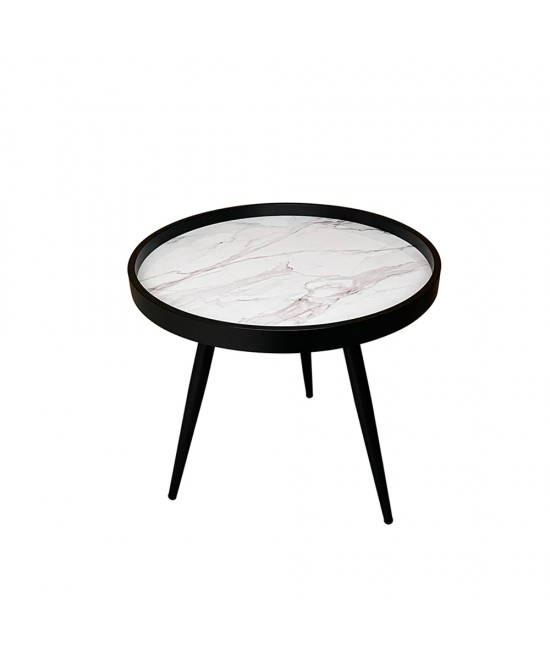 MARM SIDE TABLE MDF ΛΕΥΚΟ ΜΕ PATTERN MDF ΜΑΥΡΟ 49.5x49.5x52 E1