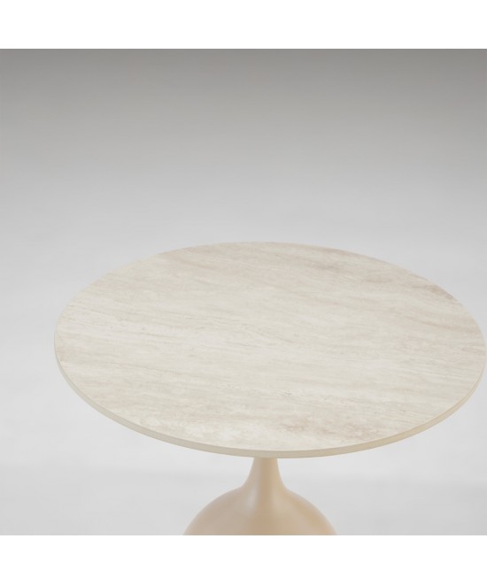 EARTH COFFEE TABLE ΛΕΥΚΟ ΜΕ ΟΨΗ ΜΑΡΜΑΡΟΥ BEIGE 50x50x54.5cm