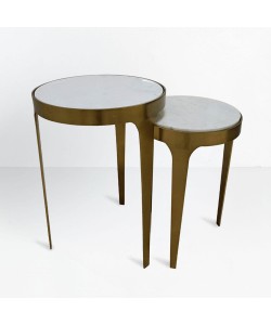 STICKS SIDE TABLE SET 2ΤΕΜ ΛΕΥΚΟ ΧΡΥΣΟ 37x37x54.5cm