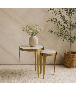 STICKS SIDE TABLE SET 2ΤΕΜ ΛΕΥΚΟ ΧΡΥΣΟ 37x37x54.5cm