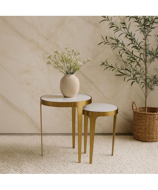 STICKS SIDE TABLE SET 2ΤΕΜ ΛΕΥΚΟ ΧΡΥΣΟ 37x37x54.5cm STICKS SIDE TABLE SET 2ΤΕΜ ΛΕΥΚΟ ΧΡΥΣΟ 37x37x54.5cm