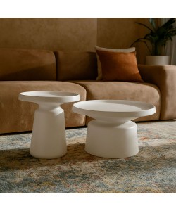 BOBBY COFFEE TABLE SET 2ΤΕΜ ΛΕΥΚΟ ΜΑΤ 70x70x42cm