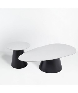 OVO COFFEE TABLE SET 2ΤΕΜ ΛΕΥΚΟ ΜΕ ΟΨΗ ΜΑΡΜΑΡΟΥ ΜΑΥΡΟ 129x69x38cm