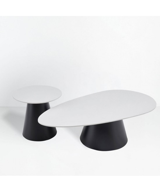 OVO COFFEE TABLE SET 2ΤΕΜ ΛΕΥΚΟ ΜΕ ΟΨΗ ΜΑΡΜΑΡΟΥ ΜΑΥΡΟ 129x69x38cm