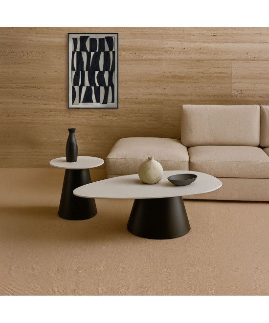 OVO COFFEE TABLE SET 2ΤΕΜ ΛΕΥΚΟ ΜΕ ΟΨΗ ΜΑΡΜΑΡΟΥ ΜΑΥΡΟ 129x69x38cm