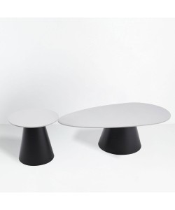 OVO COFFEE TABLE SET 2ΤΕΜ ΛΕΥΚΟ ΜΕ ΟΨΗ ΜΑΡΜΑΡΟΥ ΜΑΥΡΟ 129x69x38cm
