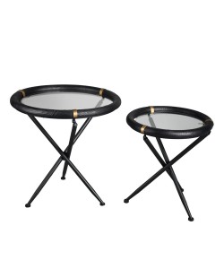COLOMBO SIDE TABLE SET 2ΤΕΜ ΜΑΥΡΟ ΧΡΥΣΟ 64x64x64cm
