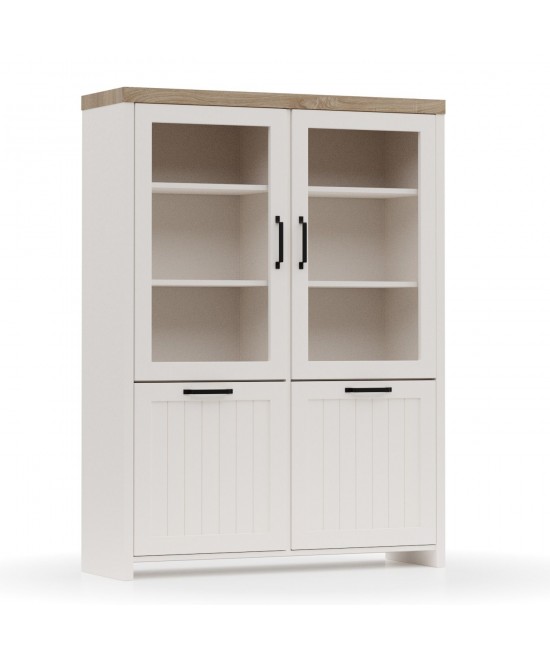 Bιτρίνα VERNE Δίφυλλη  114.8x37.2x153cm Λευκό/Φυσικός Δρυς