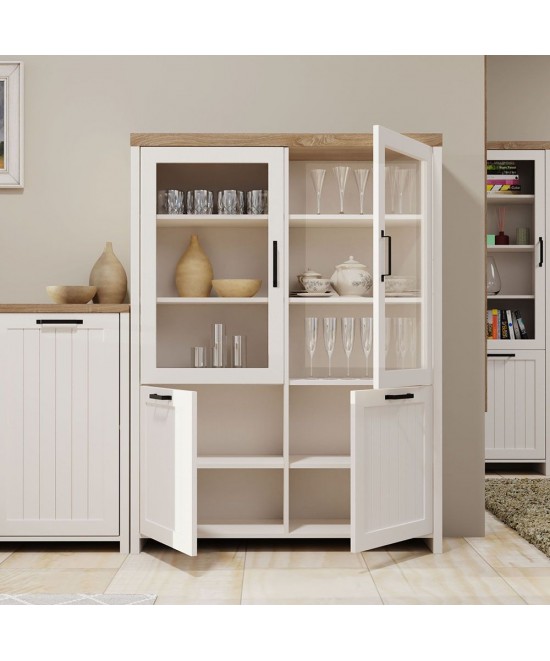 Bιτρίνα VERNE Δίφυλλη  114.8x37.2x153cm Λευκό/Φυσικός Δρυς