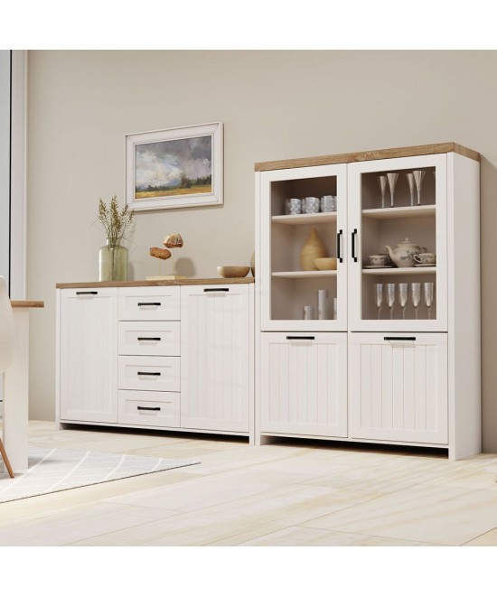 Bιτρίνα VERNE Δίφυλλη  114.8x37.2x153cm Λευκό/Φυσικός Δρυς