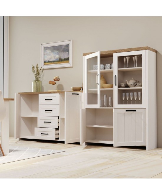 Bιτρίνα VERNE Δίφυλλη  114.8x37.2x153cm Λευκό/Φυσικός Δρυς