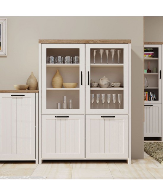 Bιτρίνα VERNE Δίφυλλη  114.8x37.2x153cm Λευκό/Φυσικός Δρυς