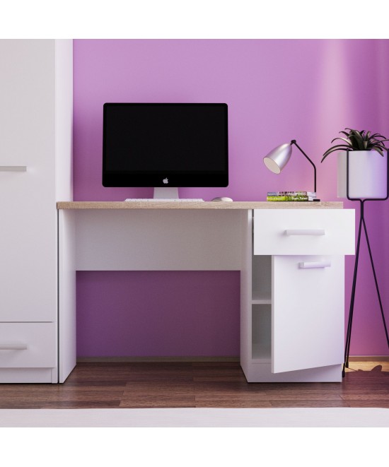 Γραφείο Top Mix 120x55x77εκ Λευκό-Σονόμα ένα ντουλάπι και ένα συρτάρι
