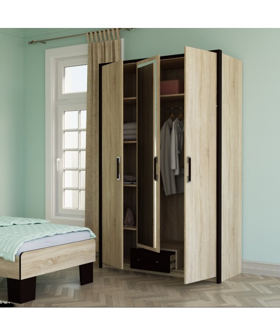 Ντουλάπα Τρίφυλλη Scarlet3D Sonoma-Wenge 136x58x212εκ