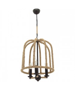 Φωτιστικό Κρεμαστό Ina 3 Μαύρο Μεταλλικό με Σχοινί Τρίφωτο Ε27 52x52x80cm