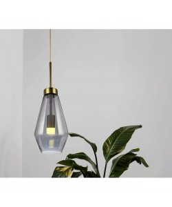 Φωτιστικό Κρεμαστό Μονόφωτο Γυάλινο με Χαλκό Γκρι G9 Φ17x140cm