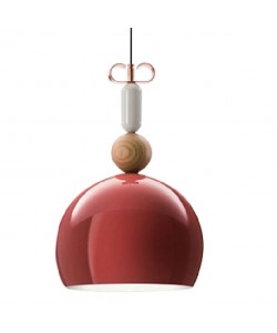 Φωτιστικό Κρεμαστό Μονόφωτο Μεταλλικό Κόκκινο Γυαλιστερό 35x35x150cm