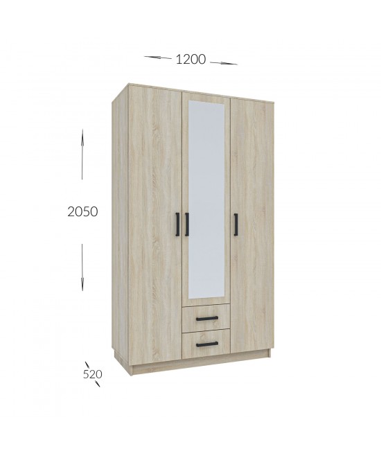 Ντουλάπα Τρίφυλλη Simple 3D2D Σονόμα 120x52x205cm