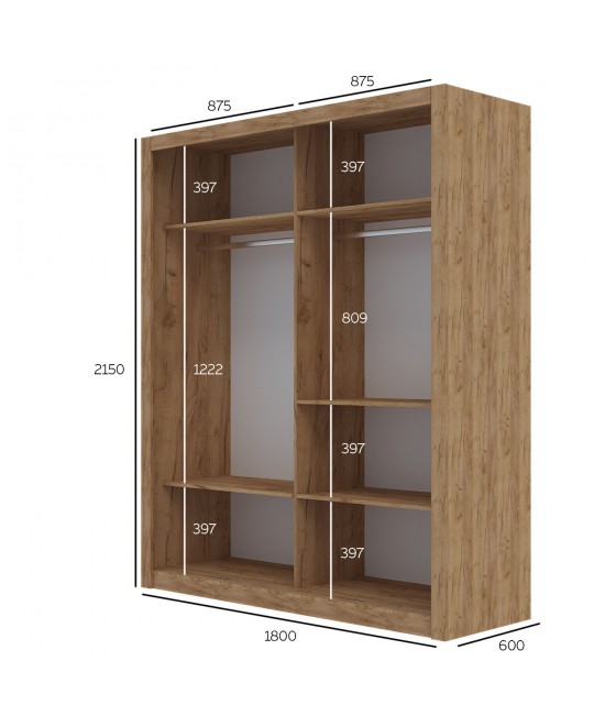 Ντουλάπα Reflex Χρυσό Δρυς 180x60x215cm