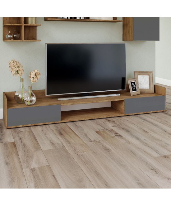 Έπιπλο TV Callisto Σκούρο Δρυς-Γραφίτης 200x40x30cm