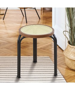 Σκαμπό χαμηλό με πάτο ψάθινο σε χρώμα μπεζ 60x60x73εκ.