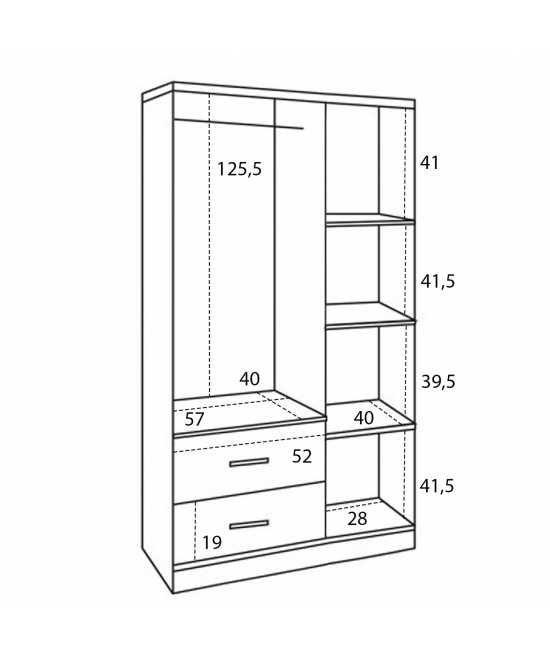 Ντουλάπα ρούχων τρίφυλλη REAL με 2 συρτάρια, 4 ράφια & κρέμαστρα χρώμα sonoma 90x42.5x180.5 εκ.