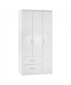 Ντουλάπα ρούχων τρίφυλλη REAL με 2 συρτάρια, 4 ράφια & κρέμαστρα χρώμα λευκό 90x42.5x180.5 εκ.