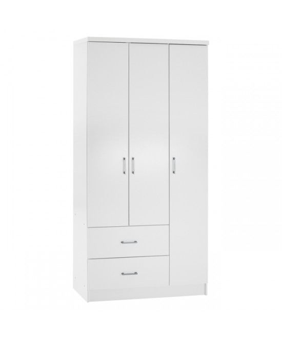 Ντουλάπα ρούχων τρίφυλλη REAL με 2 συρτάρια, 4 ράφια & κρέμαστρα χρώμα λευκό 90x42.5x180.5 εκ.