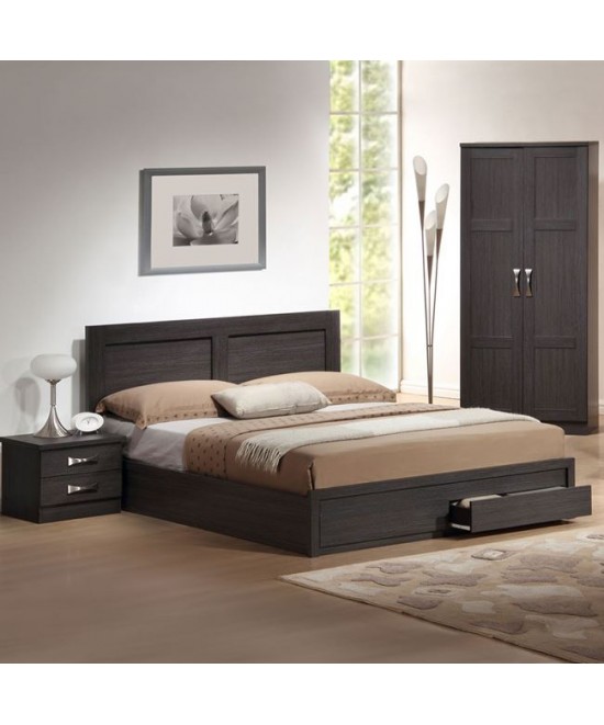 Κρεβάτι υπέρδιπλο ''REAL'' με αποθηκευτικό χώρο (2 συρτάρια) σε χρώμα καρυδί 160x200