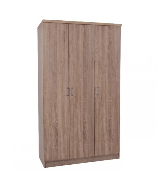 Ντουλάπα ρούχων τρίφυλλη REAL με 5 ράφια & κρεμάστρα ρούχων σε χρώμα sonoma 90x42.5x180.5