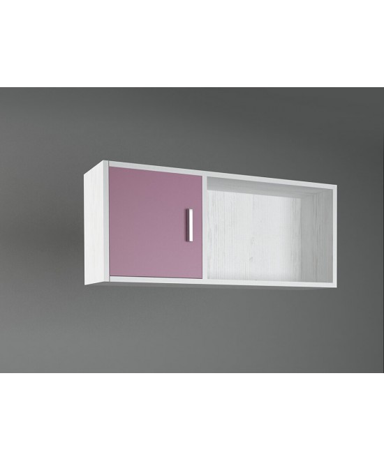 Βιβλιοθήκη τοίχου κρεμαστή σε χρώμα λευκό ρουστίκ-ροζ 100x30x43