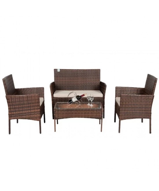 Σαλόνι κήπου Calma σετ 4τμχ rattan cappuccino-ύφασμα μπεζ