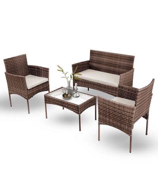 Σαλόνι κήπου Calma σετ 4τμχ rattan cappuccino-ύφασμα μπεζ