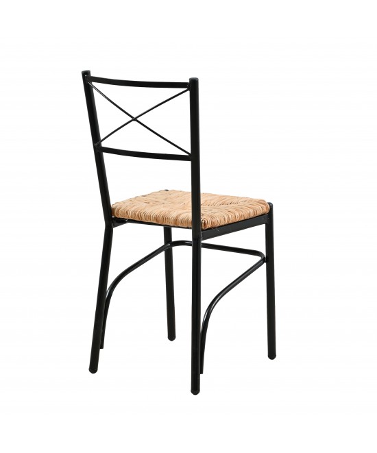 Καρέκλα μεταλλική με φυσική ψάθα σε μαύρο χρώμα 40x36x86