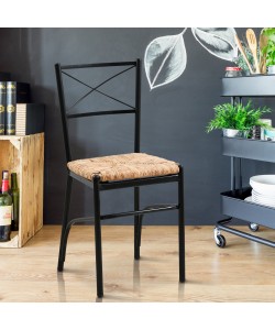 Καρέκλα μεταλλική με φυσική ψάθα σε μαύρο χρώμα 40x36x86
