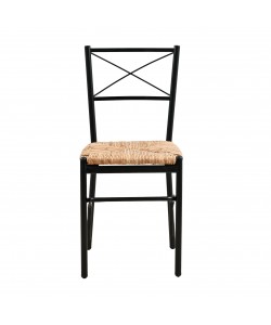 Καρέκλα μεταλλική με φυσική ψάθα σε μαύρο χρώμα 40x36x86
