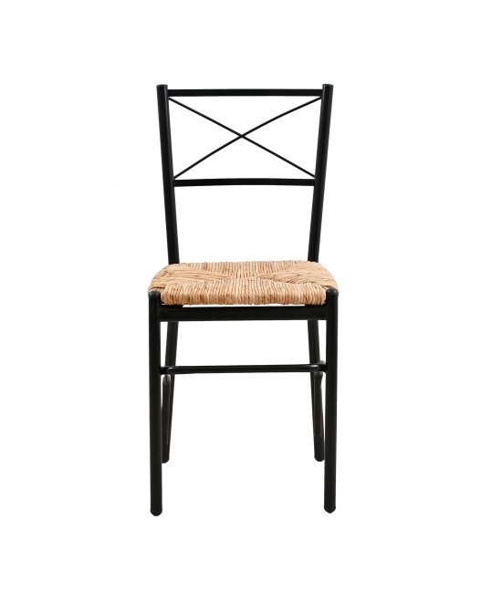 Καρέκλα μεταλλική με φυσική ψάθα σε μαύρο χρώμα 40x36x86