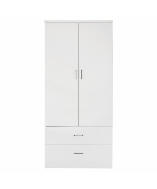 Ντουλάπα ρούχων δίφυλλη REAL με 2 συρτάρια χρώμα λευκό 80x42.5x180.5