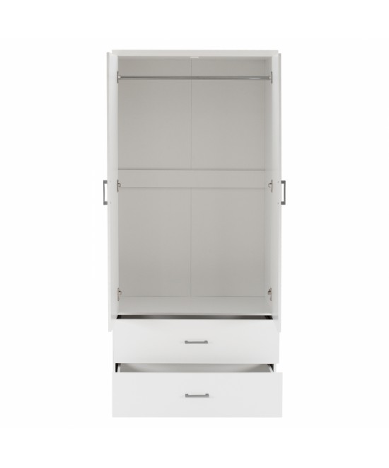 Ντουλάπα ρούχων δίφυλλη REAL με 2 συρτάρια χρώμα λευκό 80x42.5x180.5
