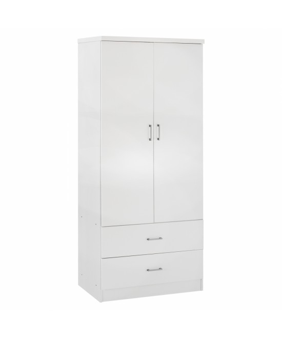 Ντουλάπα ρούχων δίφυλλη REAL με 2 συρτάρια χρώμα λευκό 80x42.5x180.5