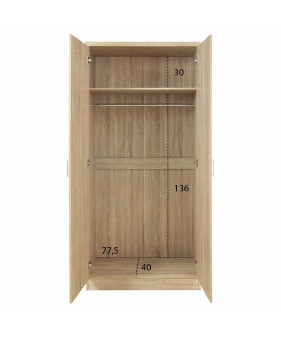 Ντουλάπα ρούχων δίφυλλη REAL χρώμα sonoma 80x42.5x180.5