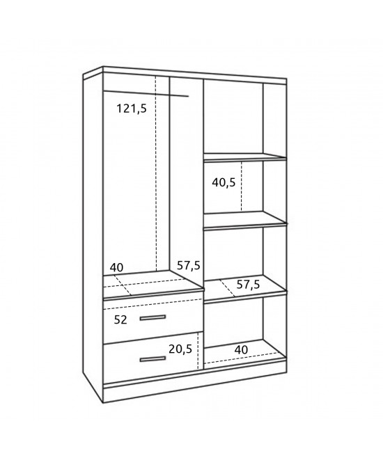 Ντουλάπα ρούχων τετράφυλλη REAL με 2 συρτάρια, 4 ράφια & κρεμάστρα χρώμα sonoma 120x42.5x180.5