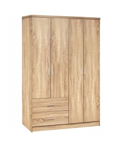 Ντουλάπα ρούχων τετράφυλλη REAL με 2 συρτάρια, 4 ράφια & κρεμάστρα χρώμα sonoma 120x42.5x180.5