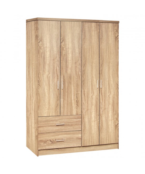 Ντουλάπα ρούχων τετράφυλλη REAL με 2 συρτάρια, 4 ράφια & κρεμάστρα χρώμα sonoma 120x42.5x180.5