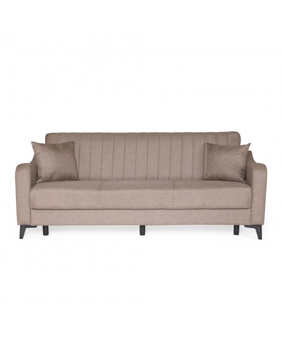 Καναπές-κρεβάτι με αποθηκευτικό χώρο τριθέσιος Rudy καφέ-μπεζ ύφασμα 204x78x85