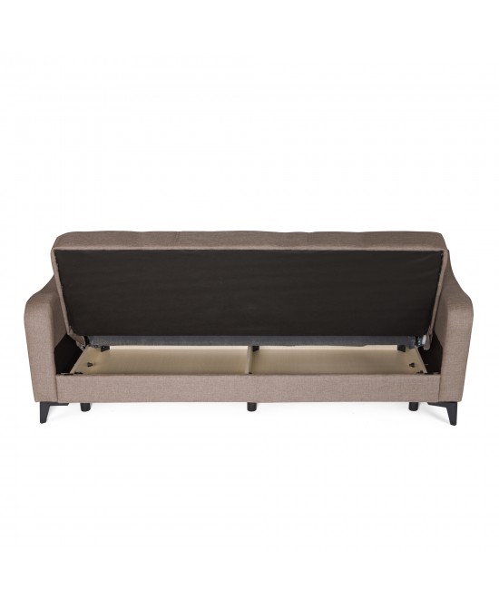 Καναπές-κρεβάτι με αποθηκευτικό χώρο τριθέσιος Rudy καφέ-μπεζ ύφασμα 204x78x85