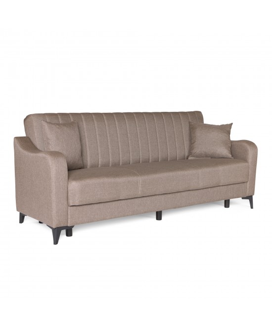 Καναπές-κρεβάτι με αποθηκευτικό χώρο τριθέσιος Rudy καφέ-μπεζ ύφασμα 204x78x85