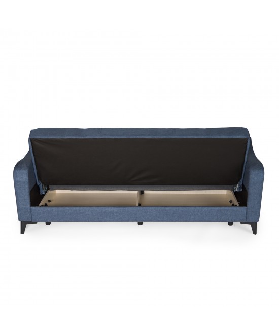Καναπές-κρεβάτι με αποθηκευτικό χώρο τριθέσιος Rudy γκρι-μπλε ύφασμα 204x78x85